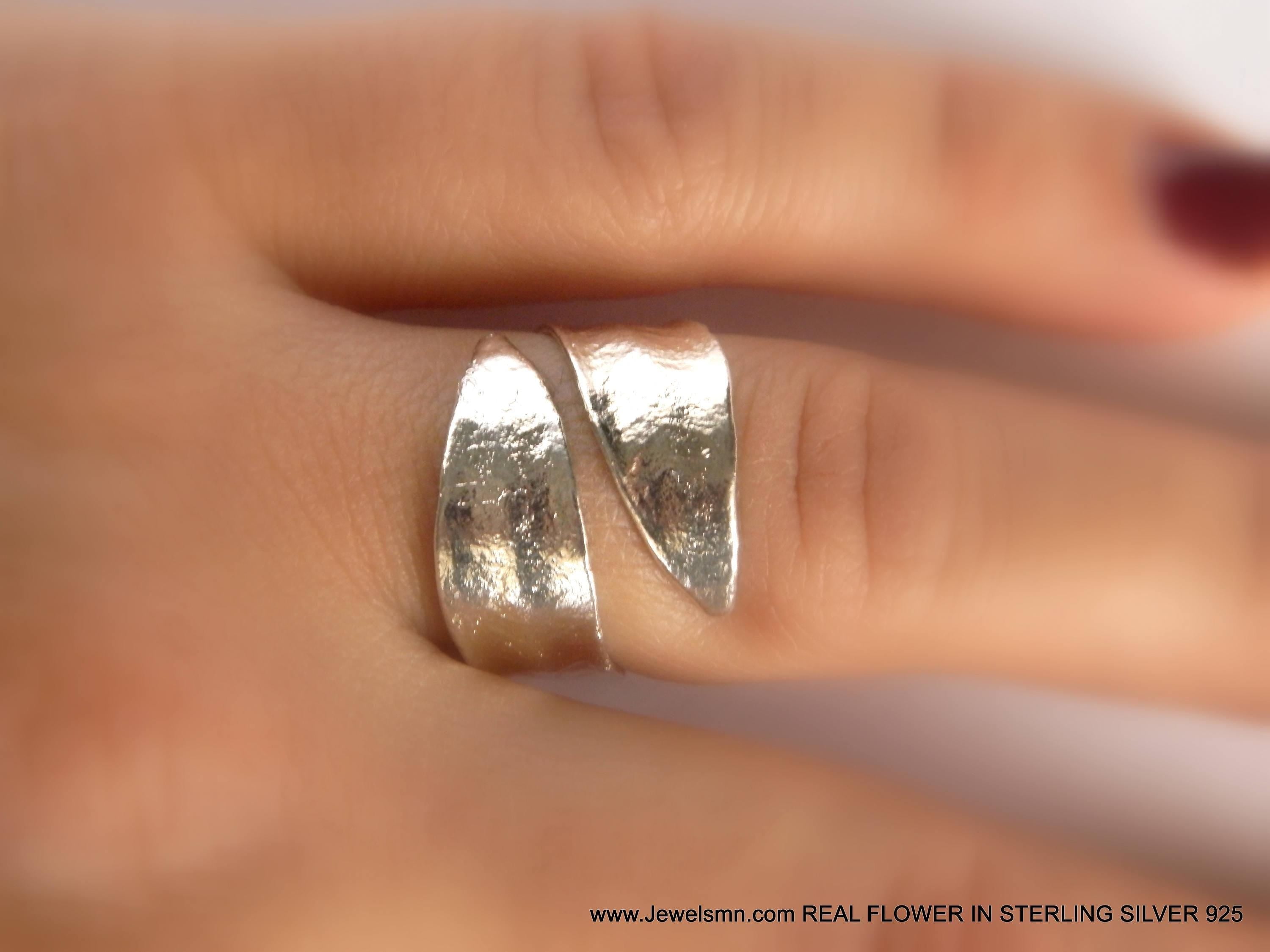 Olive Leaf Ring: Nature Inspired Adjustable Band (Sterling Silver, Two Tone)-1