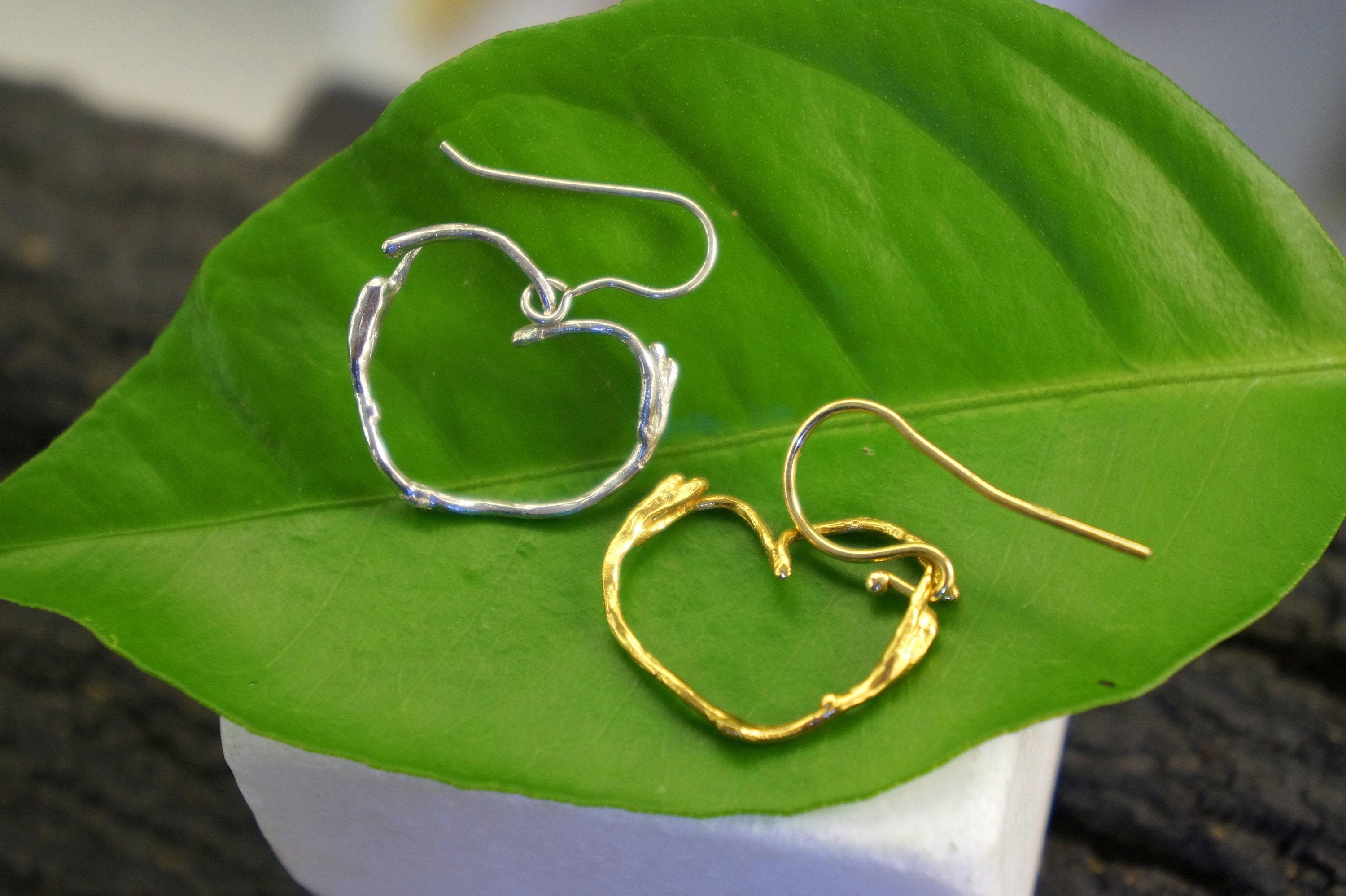 Jasmine Twig Heart Earrings - Gold Plated Sterling Silver Dangles-2