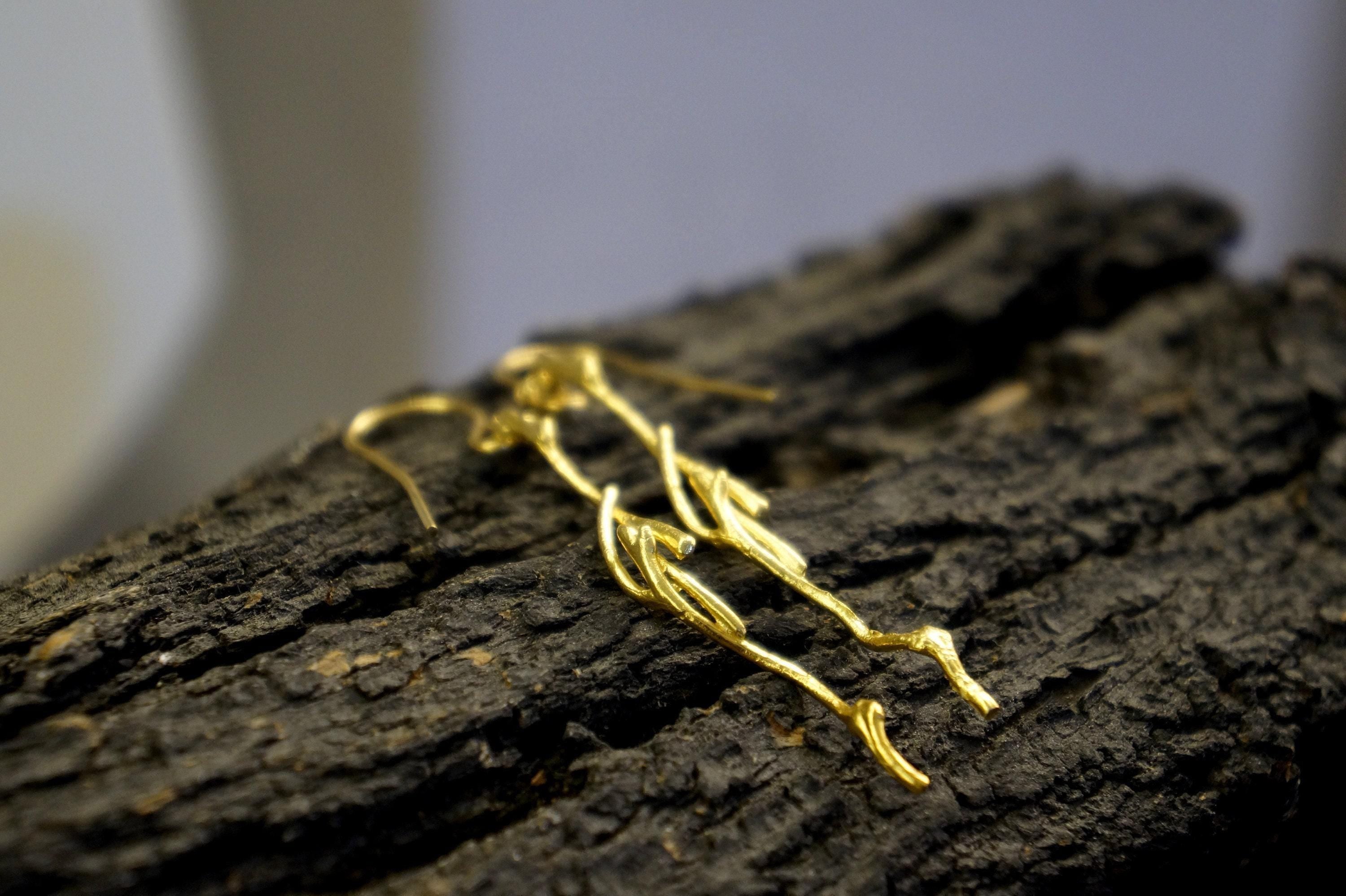 Nature-Inspired Jasmine Twig Earrings, Gold-Plated Sterling Silver (Lightweight)-3