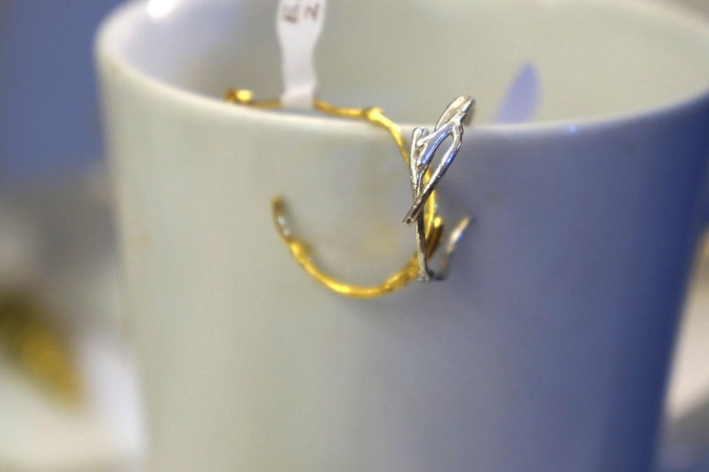 Gold Jasmine Branch Earrings, Gold-Plated Sterling Silver Jewelry, Hoop Earrings, Gift for Her, Birthday Gift for Women, Handmade Jewelry-2