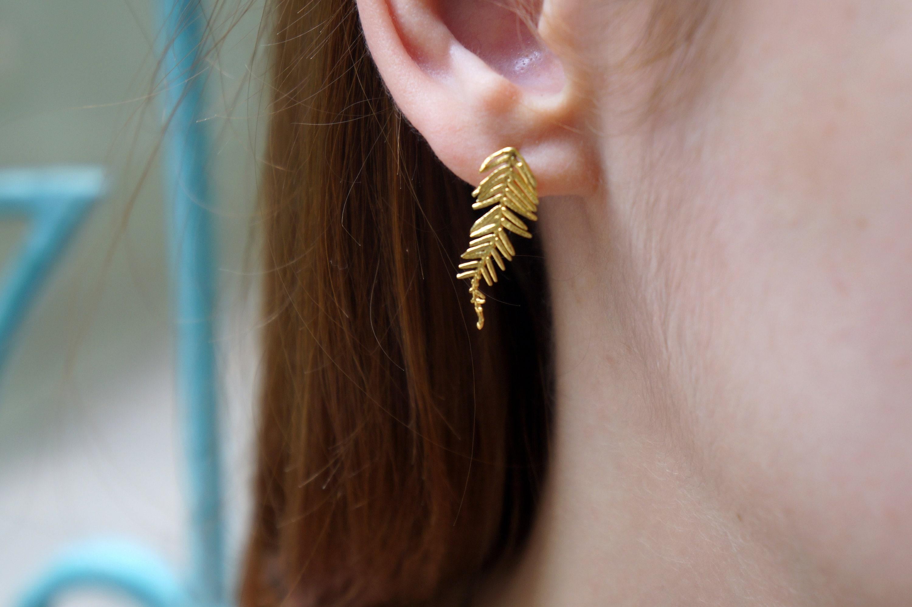 Leaf Stud Earrings: Mimosa Acacia Design - Silver or Gold Plated-1
