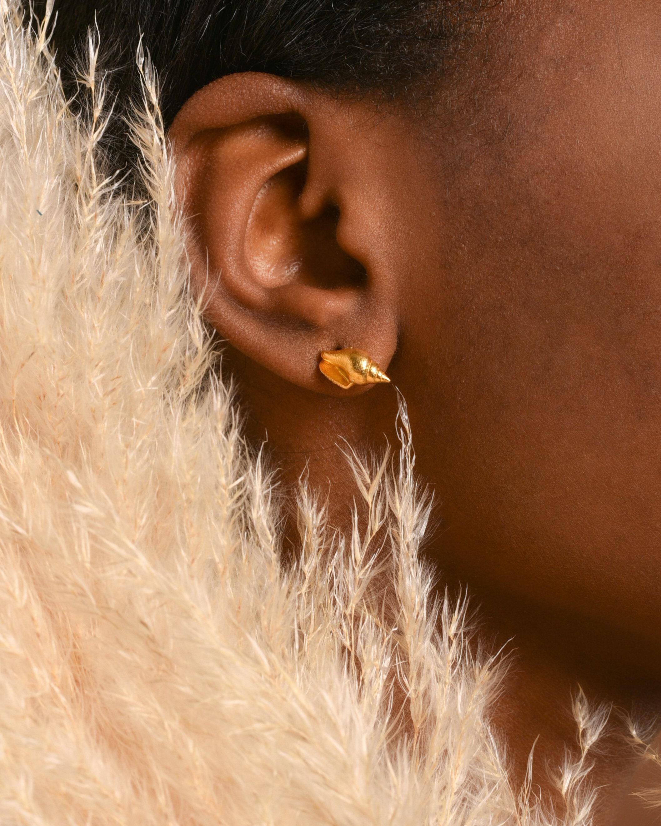 Gold Plated Sea Shell Stud Earrings - Delicate Minimalist Jewelry-0